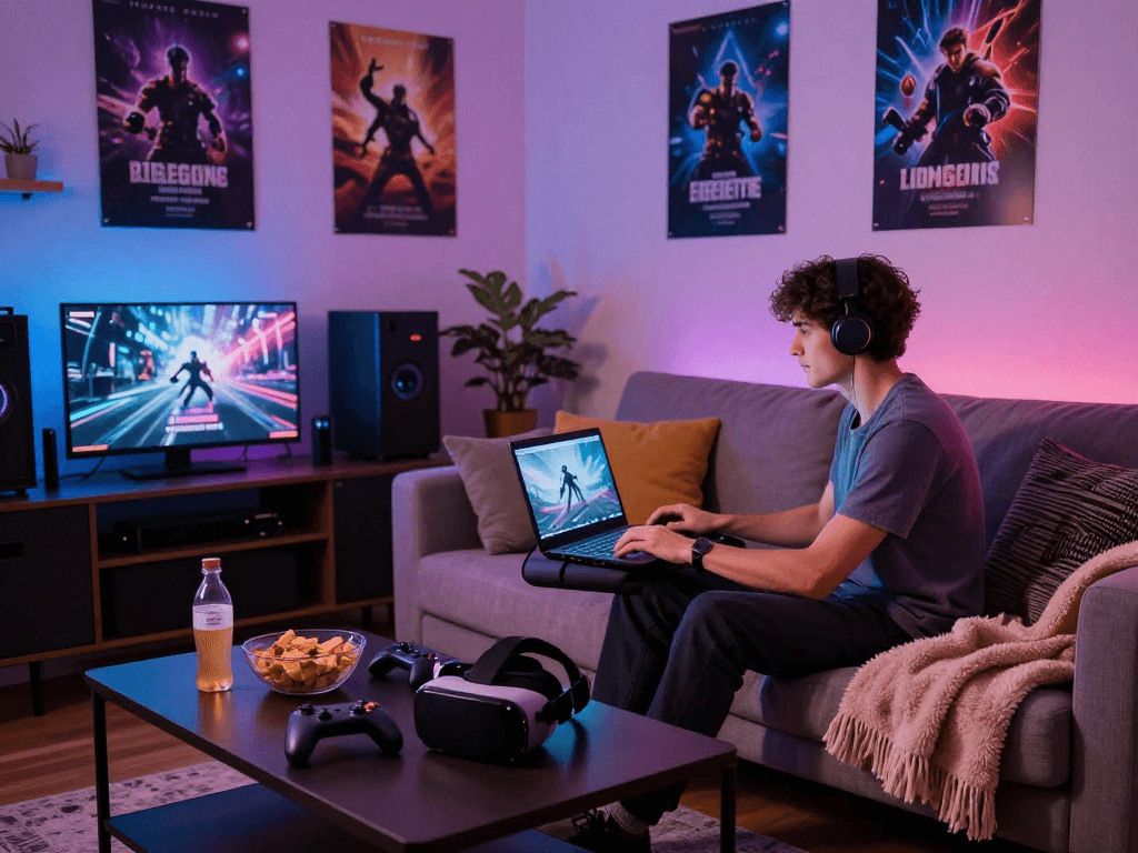 Engaging scene showcasing a person enjoying an adult game in a cozy living room