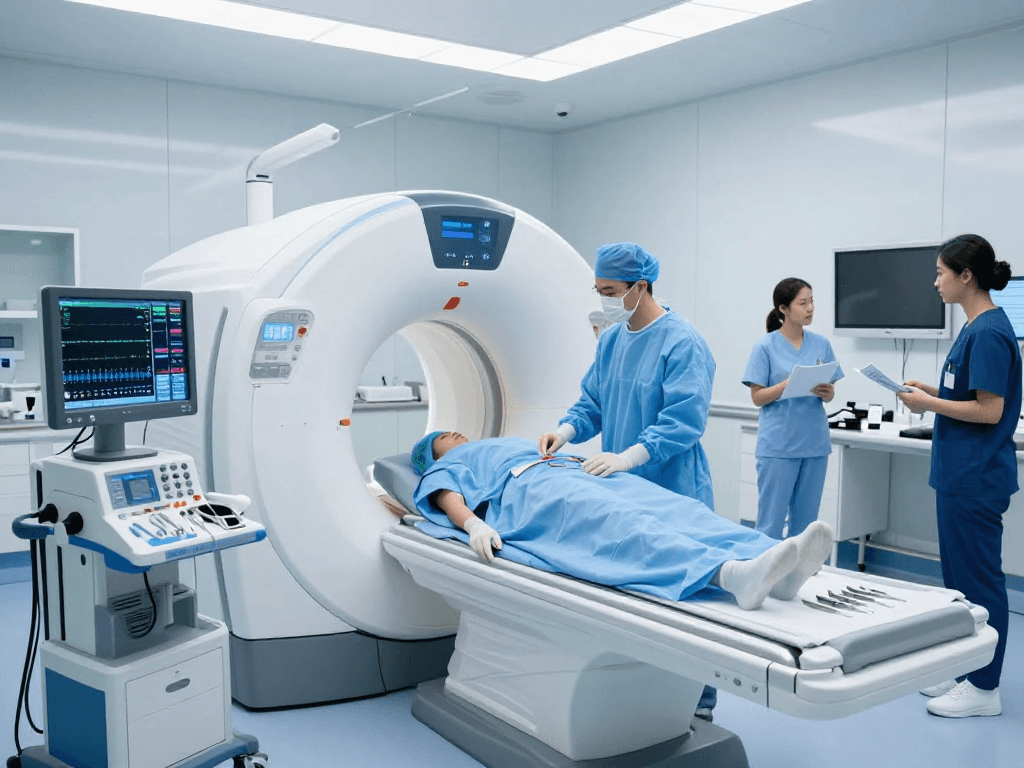 Interventional radiologist UAE preparing advanced imaging equipment in a modern healthcare lab setting.