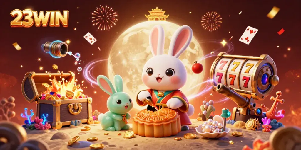 Experience the thrill of winning with 23WIN as the moon rabbit reveals poker chips from mooncakes.
