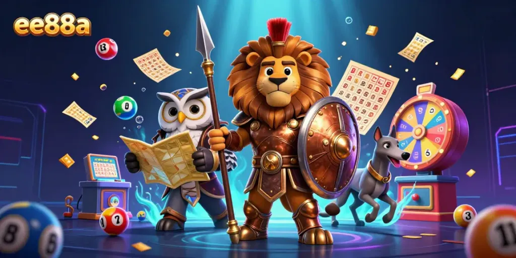 Engage with ee88a through a dynamic casino illustration showcasing winning lottery elements.