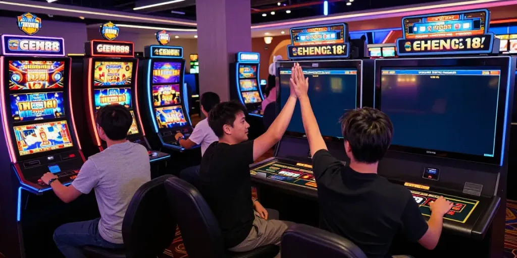 Players enjoying various games at GEM88's online casino, showcasing vibrant slots and live dealer tables.
