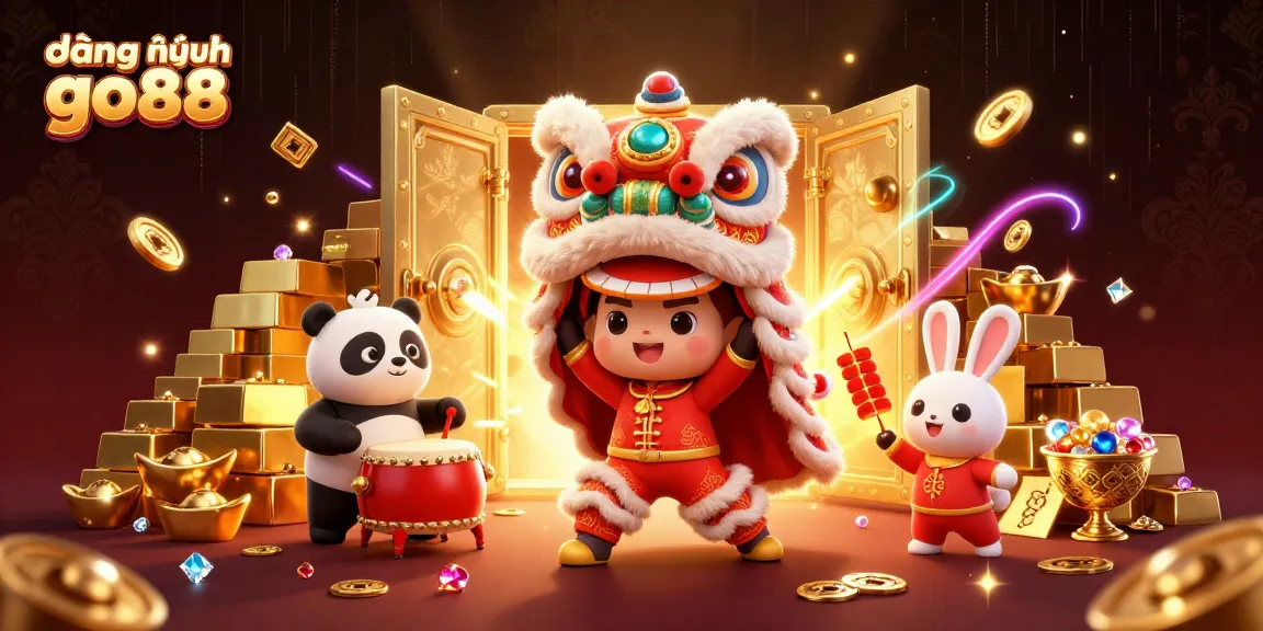 Engage with đăng nhập go88 for exciting casino experiences, featuring a festive lion dance scene with riches!