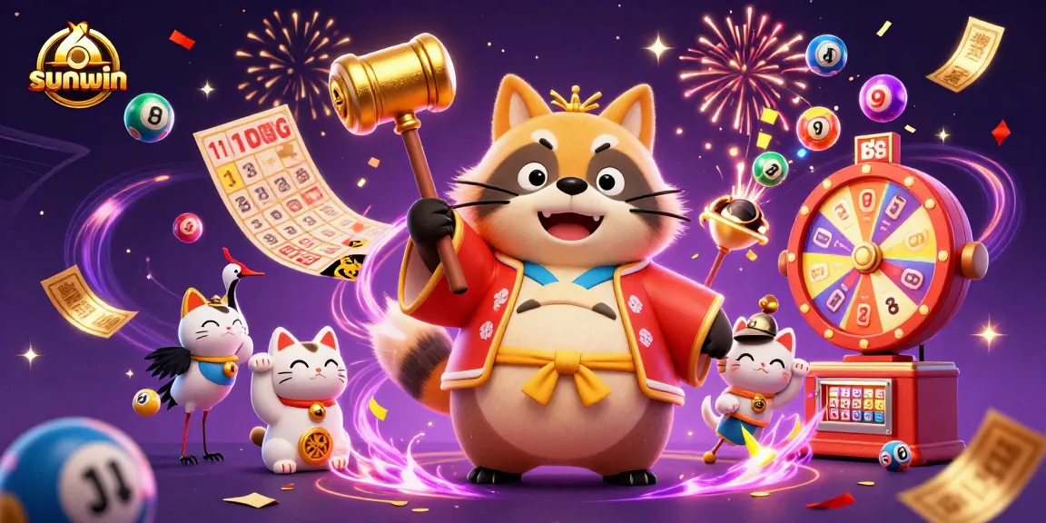 Experience the excitement of sunwin with colorful lottery elements and animated casino characters!