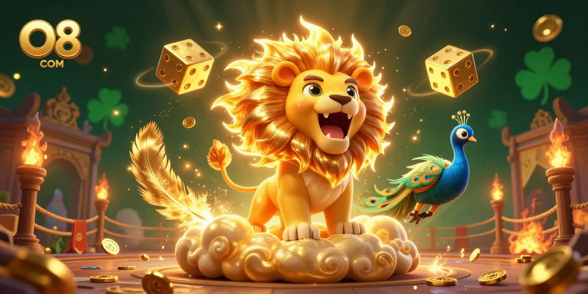 Spin the reels and win big with O8 COM in a vibrant casino adventure illustration.