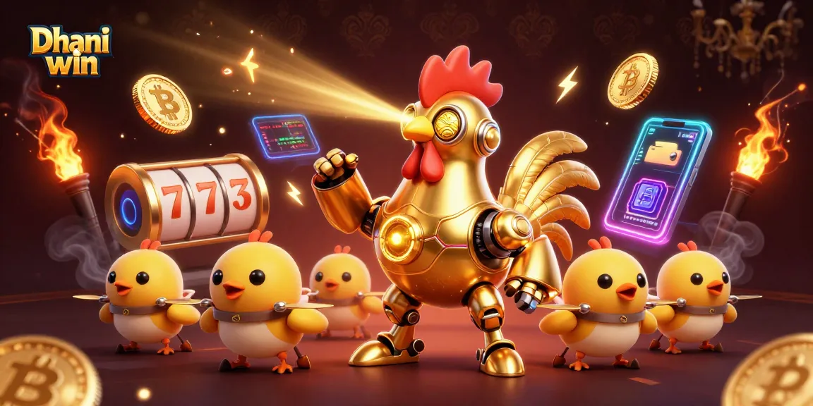 Dive into thrilling gameplay with Dhani win's colorful slots amidst vibrant characters and cryptocurrency elements.