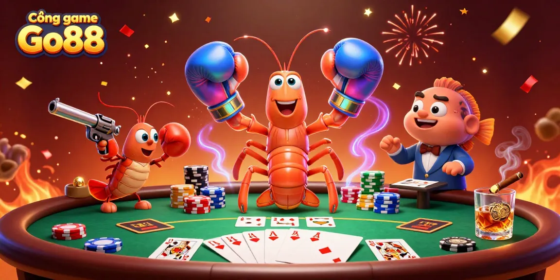 Engage with Cổng game Go88 featuring vibrant characters and celebratory elements in a lively poker scene.