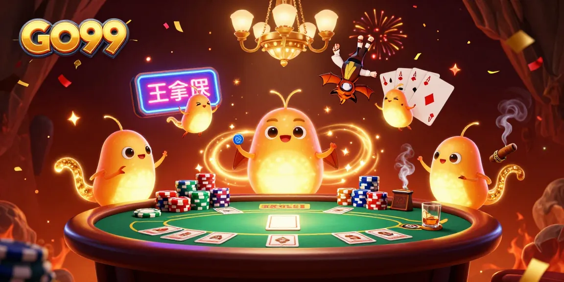 Engage with the GO99 casino world, illuminated by glowworms at the card tables.